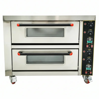 Commercial Pizza Oven Double Deck Movable Electric Pizza Oven Stainless Steel Multipurpose Pizza Oven for Restaurant with Wheels 6400W 220V Single Phase