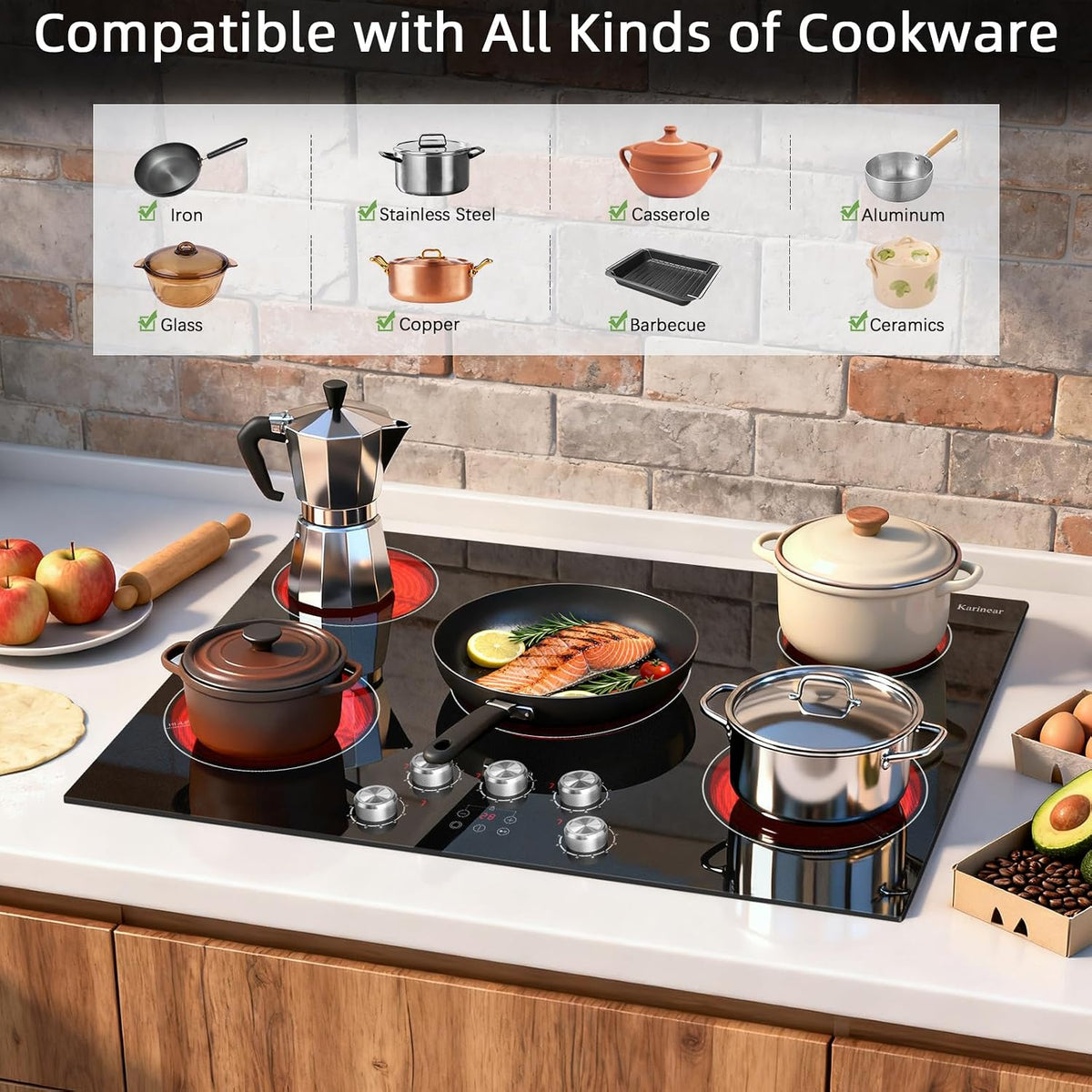 Electric Cooktop 30 Inch, 5 Burner Radiant Cooktop Knob Control