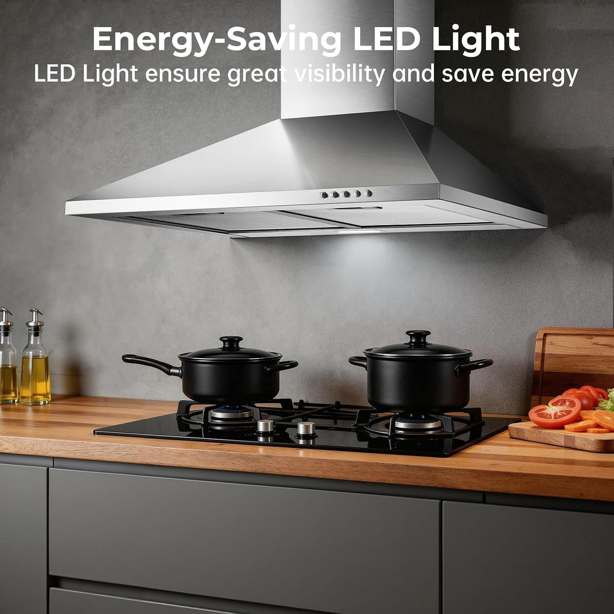 24 Inch Wall Mount Range Hood, Stainless Steel Range Hood 450 CFM