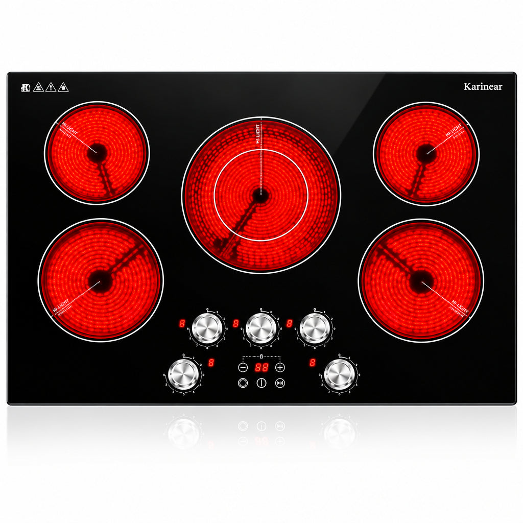 Electric Cooktop 30 Inch, 5 Burner Radiant Cooktop Knob Control