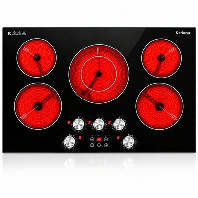 Electric Cooktop 30 Inch, 5 Burner Radiant Cooktop Knob Control