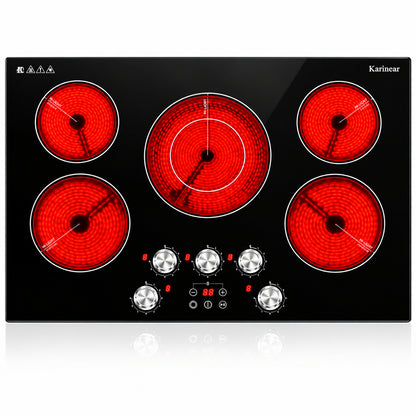 Electric Cooktop 30 Inch, 5 Burner Radiant Cooktop Knob Control