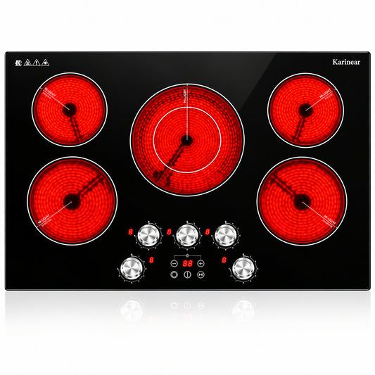 Electric Cooktop 30 Inch, 5 Burner Radiant Cooktop Knob Control
