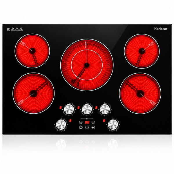 Electric Cooktop 30 Inch, 5 Burner Radiant Cooktop Knob Control