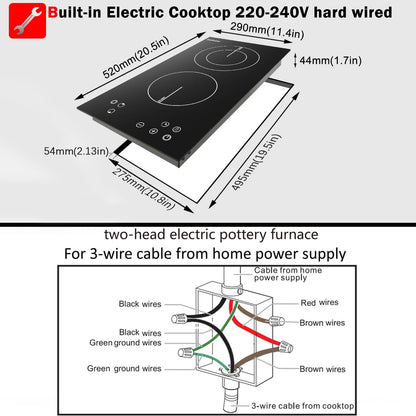 2 Burner Electric Cooktop 12 Inch, Drop-In Radiant Cooktop