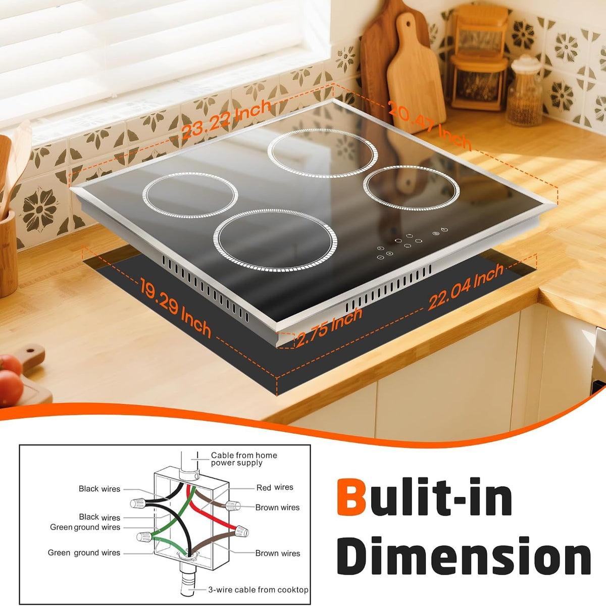 24 Inch Electric Cooktop with Glass Protecting the Metal Frame