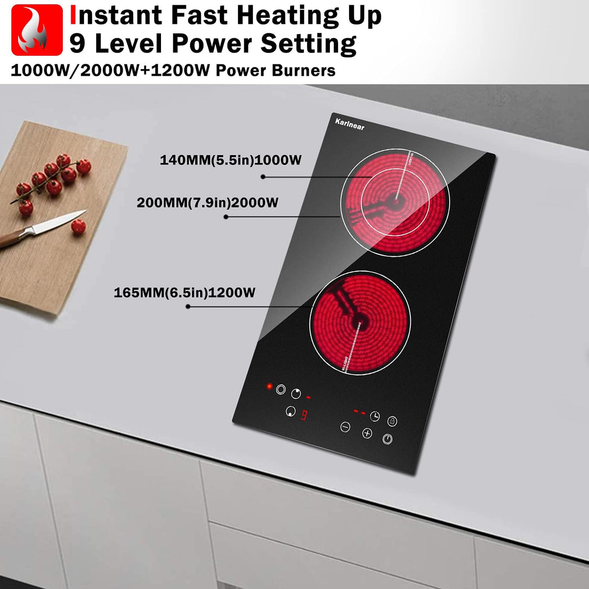 2 Burner Electric Cooktop 12 Inch, Drop-In Radiant Cooktop