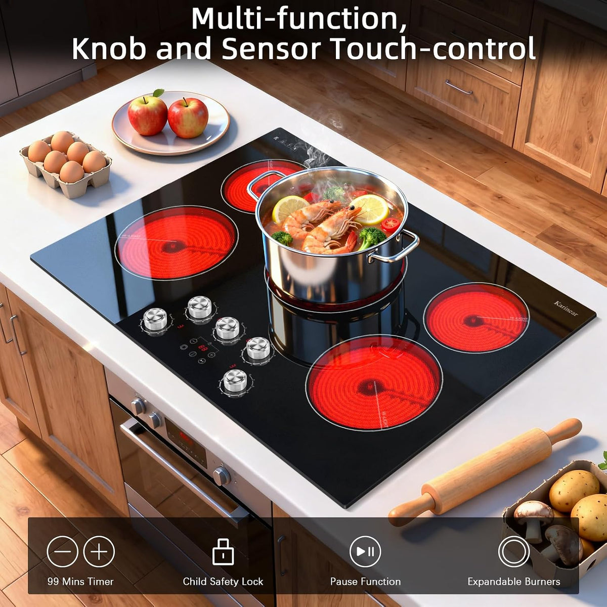 Electric Cooktop 30 Inch, 5 Burner Radiant Cooktop Knob Control