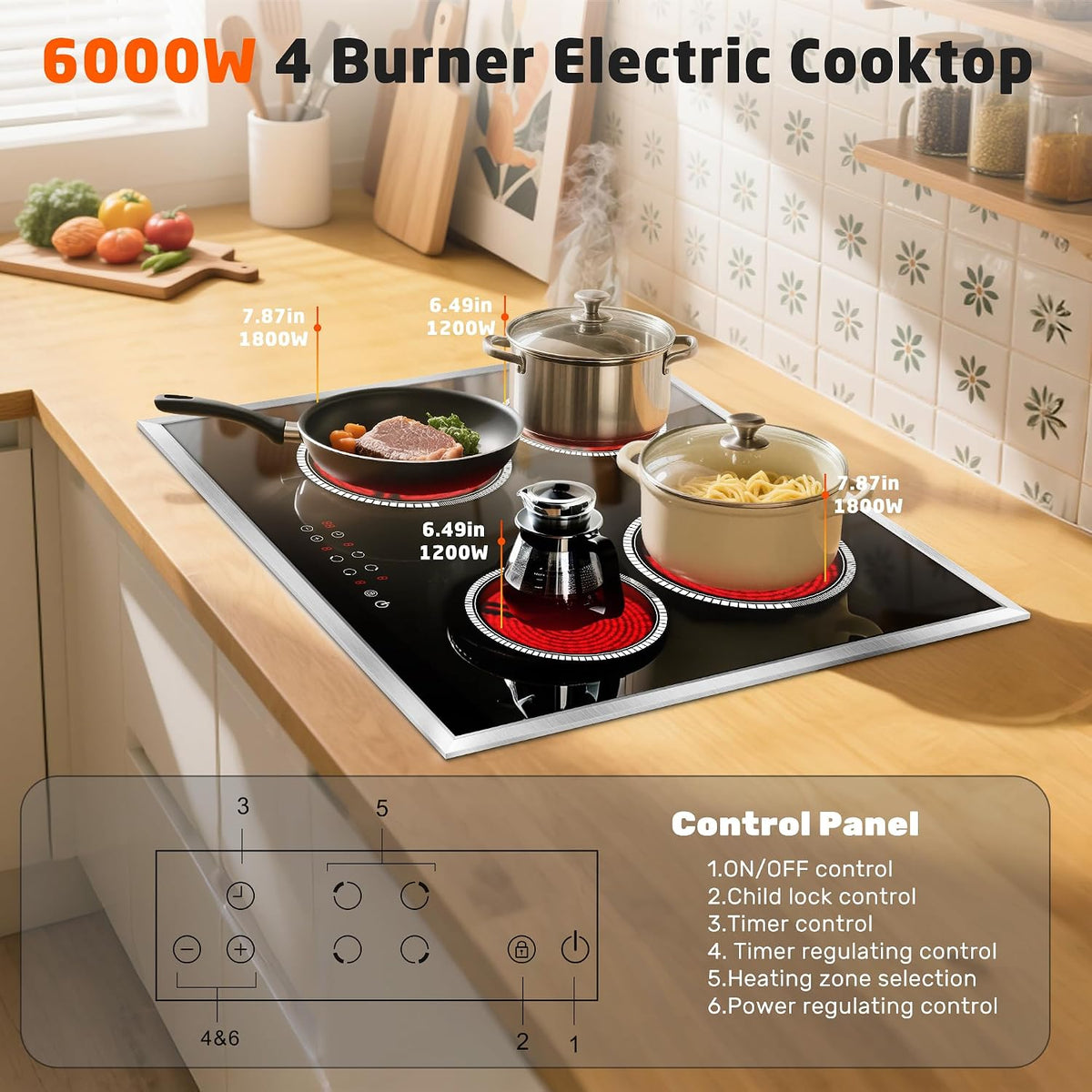 24 Inch Electric Cooktop with Glass Protecting the Metal Frame
