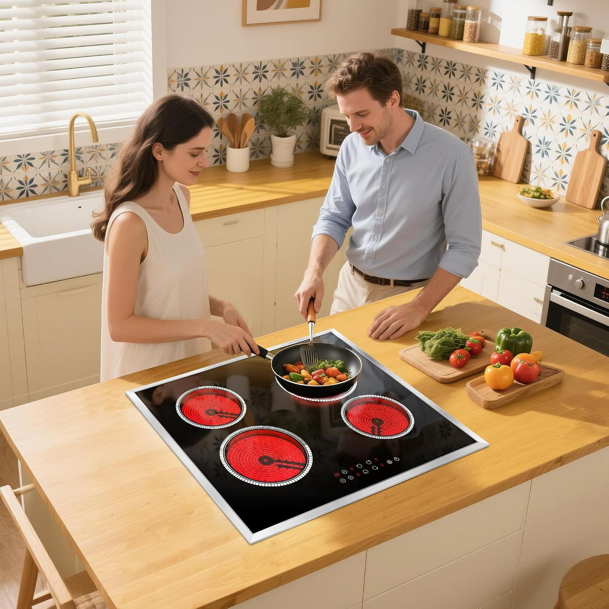 24 Inch Electric Cooktop with Glass Protecting the Metal Frame