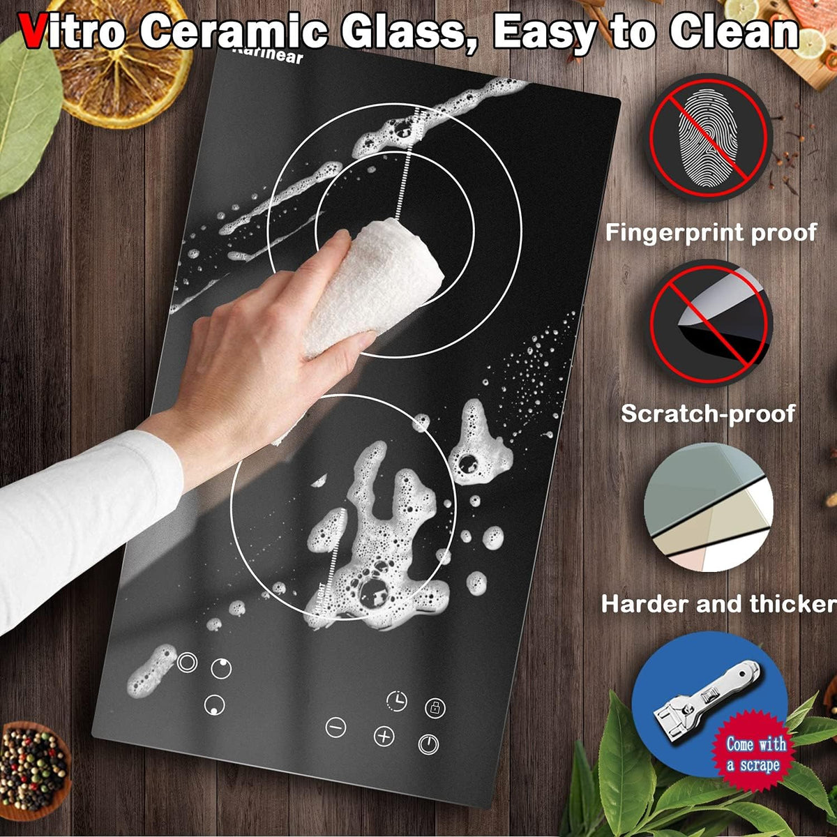 2 Burner Electric Cooktop 12 Inch, Drop-In Radiant Cooktop