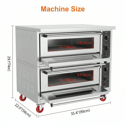 Commercial Pizza Oven Double Deck Movable Electric Pizza Oven Stainless Steel Multipurpose Pizza Oven for Restaurant with Wheels 6400W 220V Single Phase