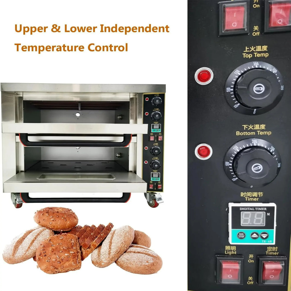 Commercial Pizza Oven Double Deck Movable Electric Pizza Oven Stainless Steel Multipurpose Pizza Oven for Restaurant with Wheels 6400W 220V Single Phase