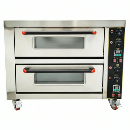 Commercial Pizza Oven Double Deck Movable Electric Pizza Oven Stainless Steel Multipurpose Pizza Oven for Restaurant with Wheels 6400W 220V Single Phase