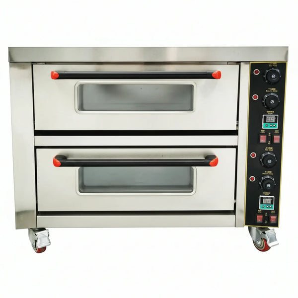 Commercial Pizza Oven Double Deck Movable Electric Pizza Oven Stainless Steel Multipurpose Pizza Oven for Restaurant with Wheels 6400W 220V Single Phase