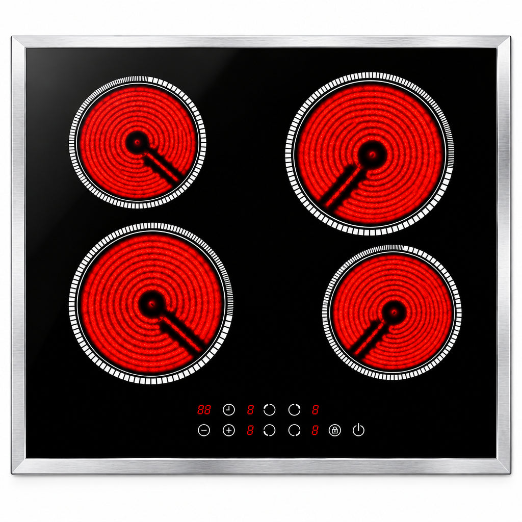24 Inch Electric Cooktop with Glass Protecting the Metal Frame