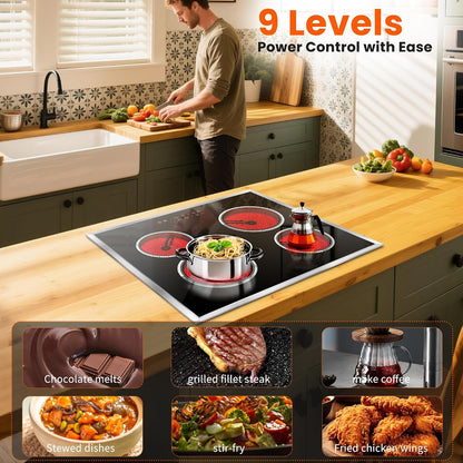 24 Inch Electric Cooktop with Glass Protecting the Metal Frame