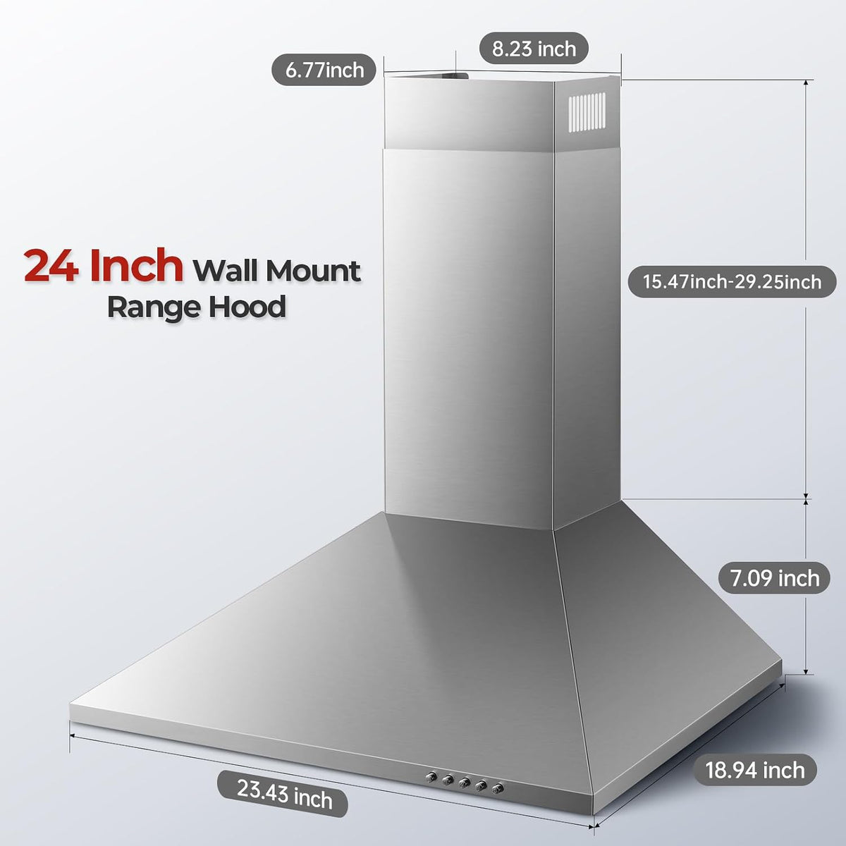 24 Inch Wall Mount Range Hood, Stainless Steel Range Hood 450 CFM