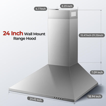 24 Inch Wall Mount Range Hood, Stainless Steel Range Hood 450 CFM