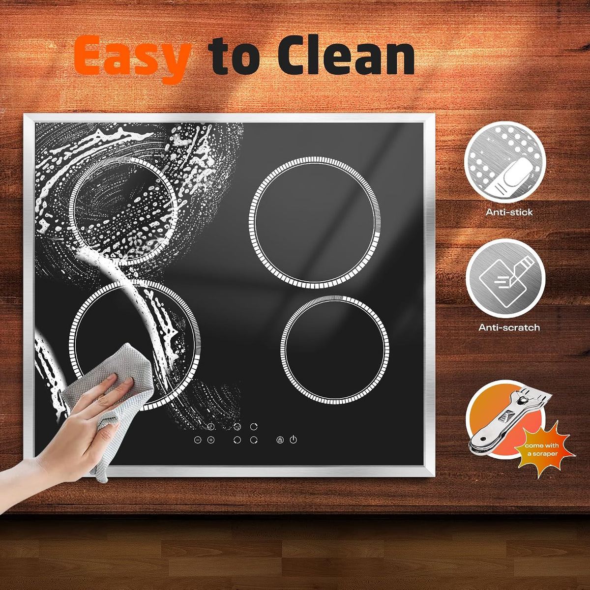 24 Inch Electric Cooktop with Glass Protecting the Metal Frame