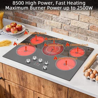 Electric Cooktop 30 Inch, 5 Burner Radiant Cooktop Knob Control